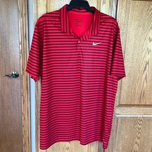 Nike red/maroon striped DRI-FIT short sleeved polo shirt.  Size XXL